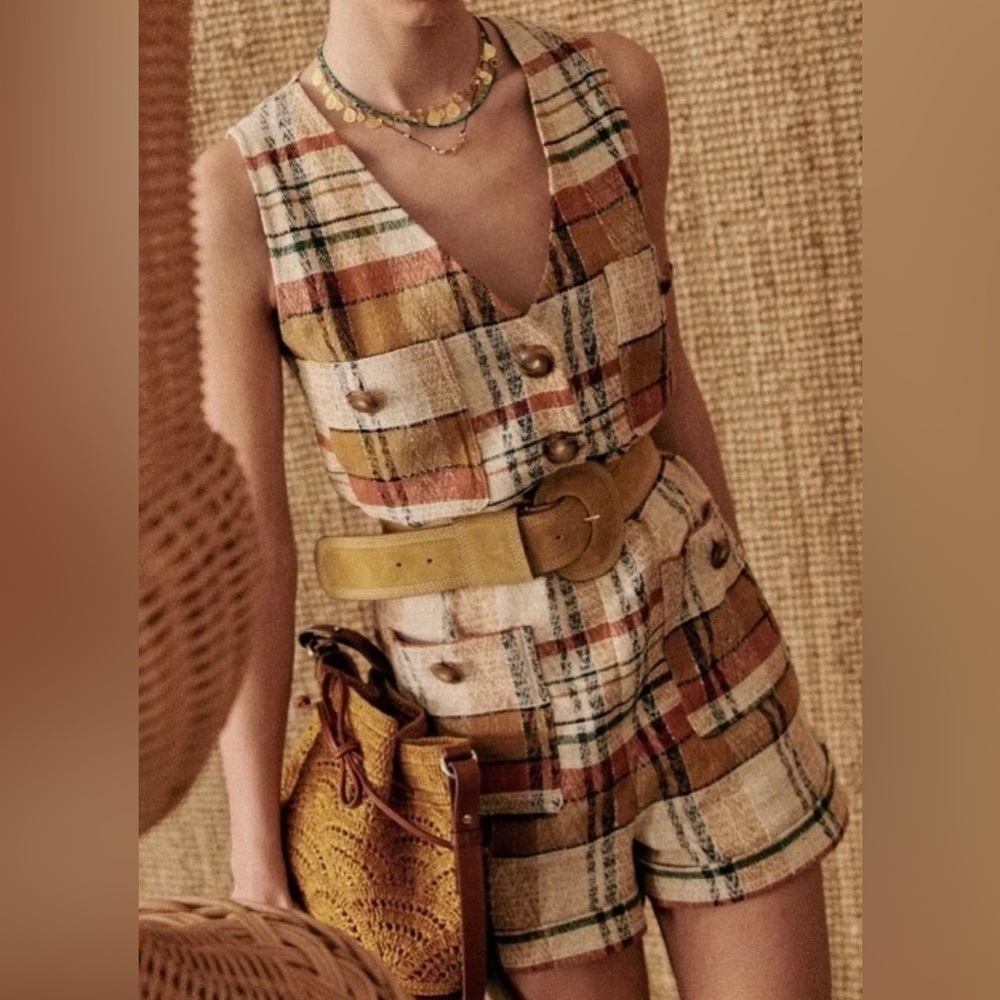 Sézane Zita Short Jumpsuit in Texan Jacquard